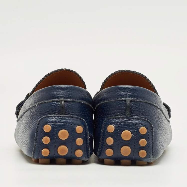 Pre Owned Gucci Navy Blue Leather Web Horsebit Loafers Size 42