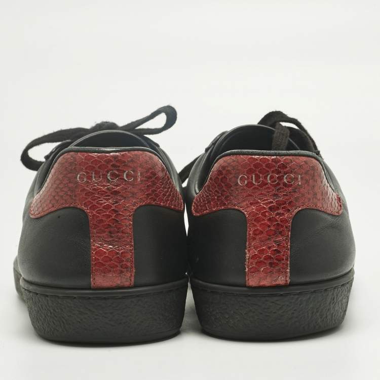 Pre Owned Gucci Black Leather Ace Web Lace Up Sneakers Size 43.5