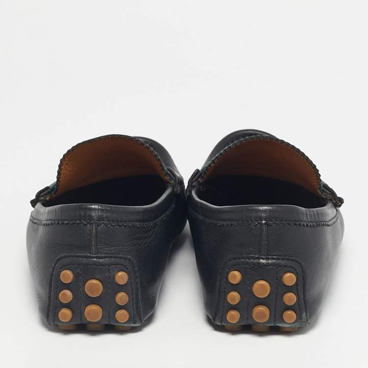 Pre Owned Gucci Black Leather Web Slip On Loafers Size 42