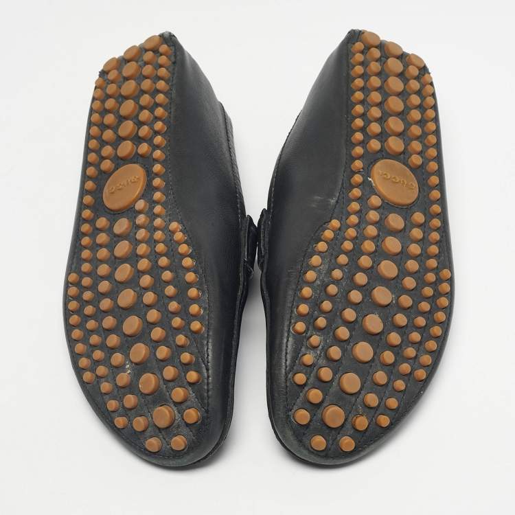 Pre Owned Gucci Black Leather Web Slip On Loafers Size 42