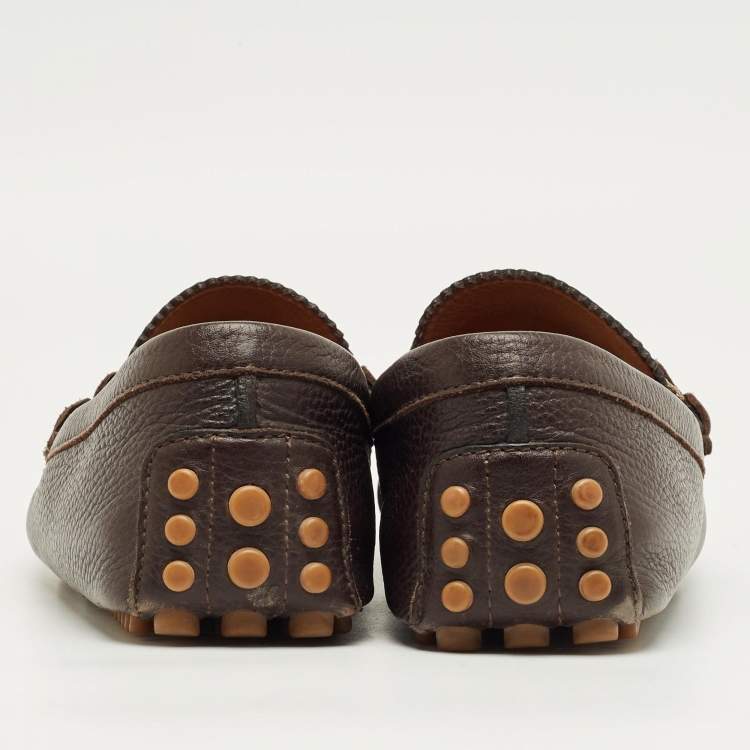 Pre Owned Gucci Dark Brown Leather GG Horsebit Web Detail Slip On Loafers Size 43.5