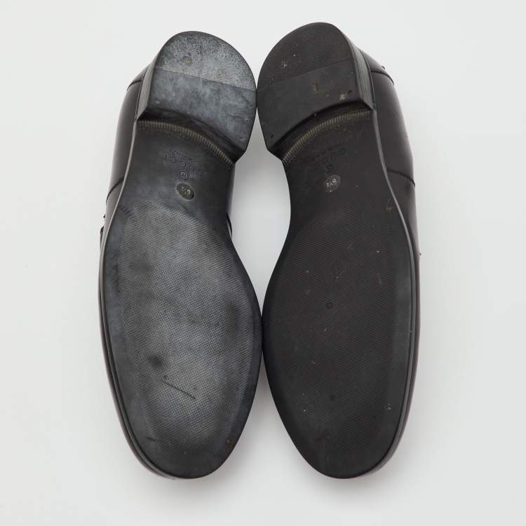 Pre Owned Gucci Black Leather Horsebit Embossed Slip On Loafers Size 40.5