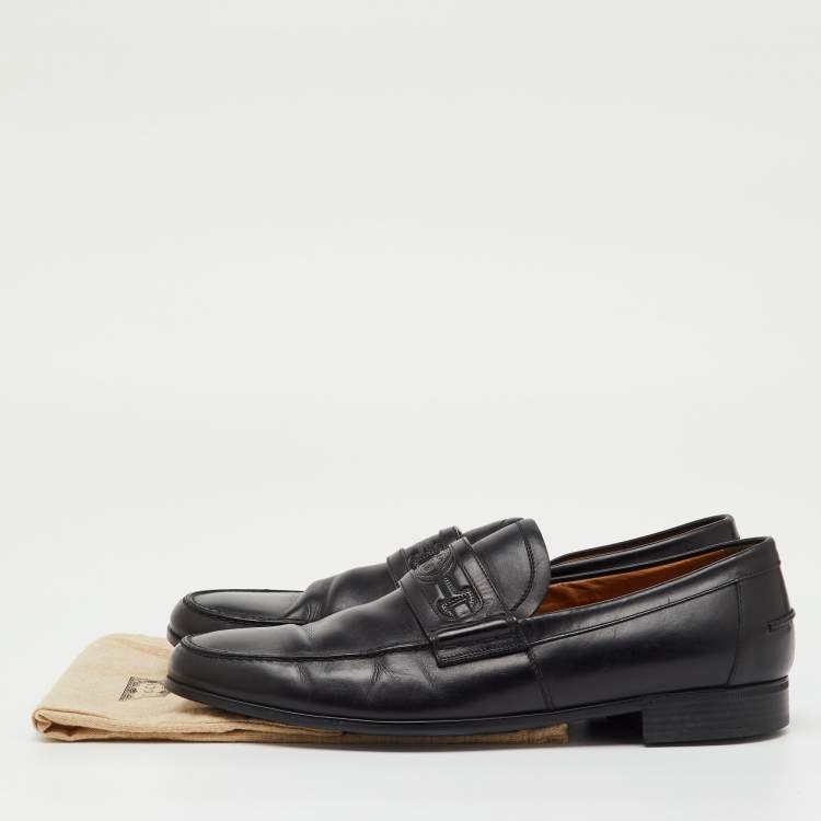 Pre Owned Gucci Black Leather Horsebit Embossed Slip On Loafers Size 40.5