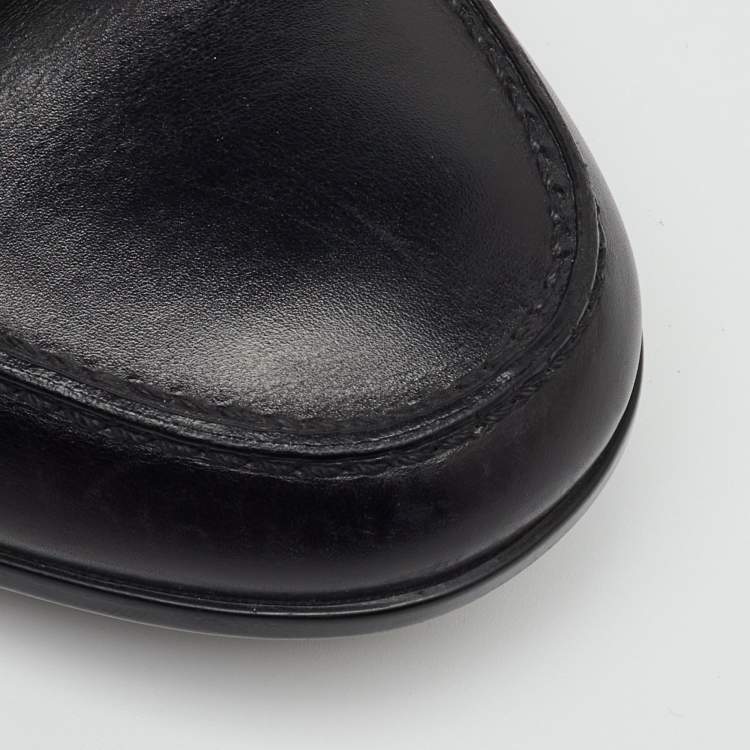 Pre Owned Gucci Black Leather Horsebit Embossed Slip On Loafers Size 40.5