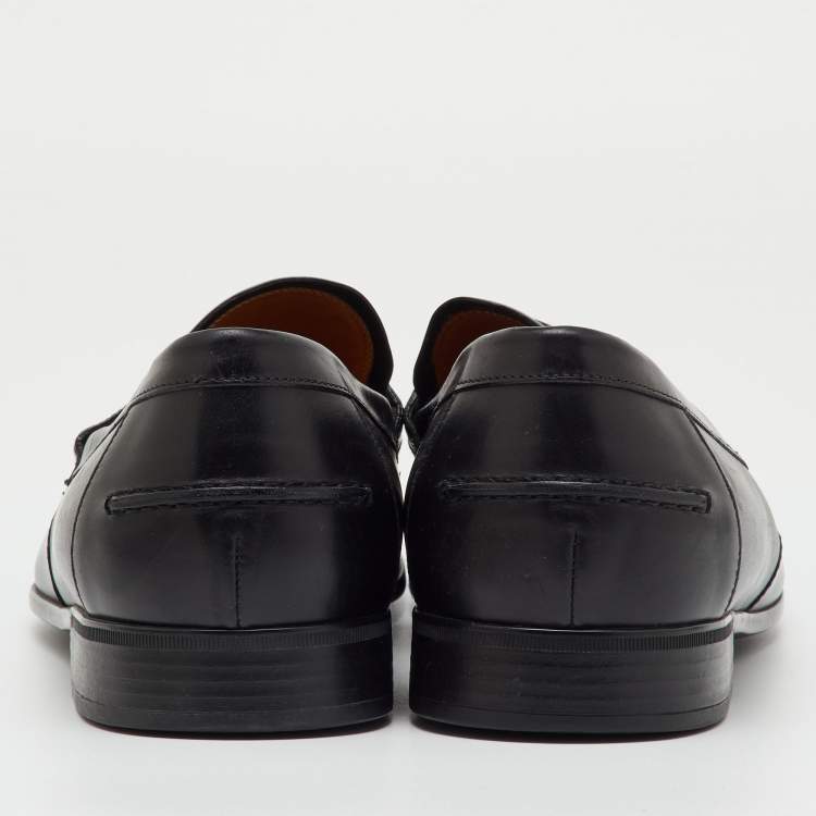 Pre Owned Gucci Black Leather Horsebit Embossed Slip On Loafers Size 40.5