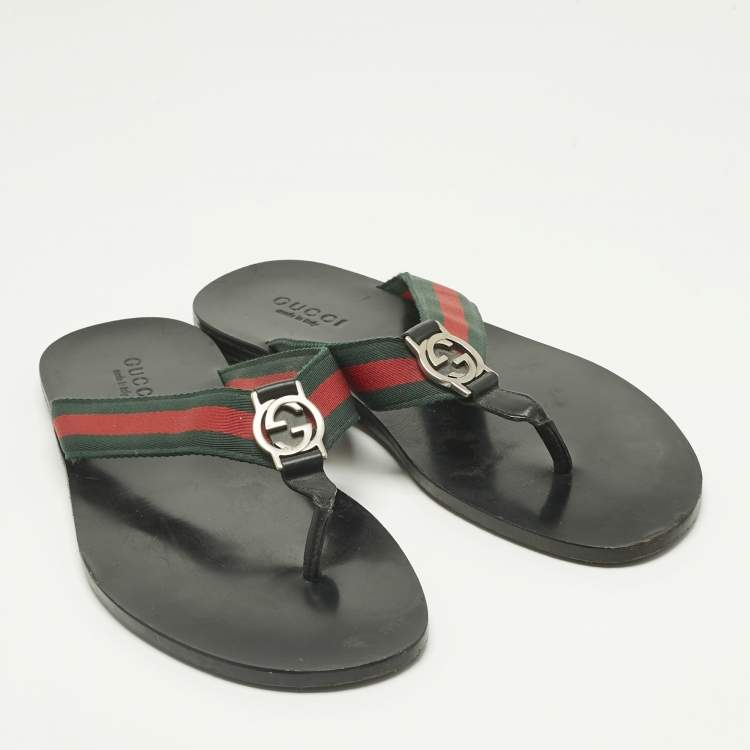 Pre Owned Gucci Tricolor Canvas and Leather Interlocking G Web Thong Flats Size 43