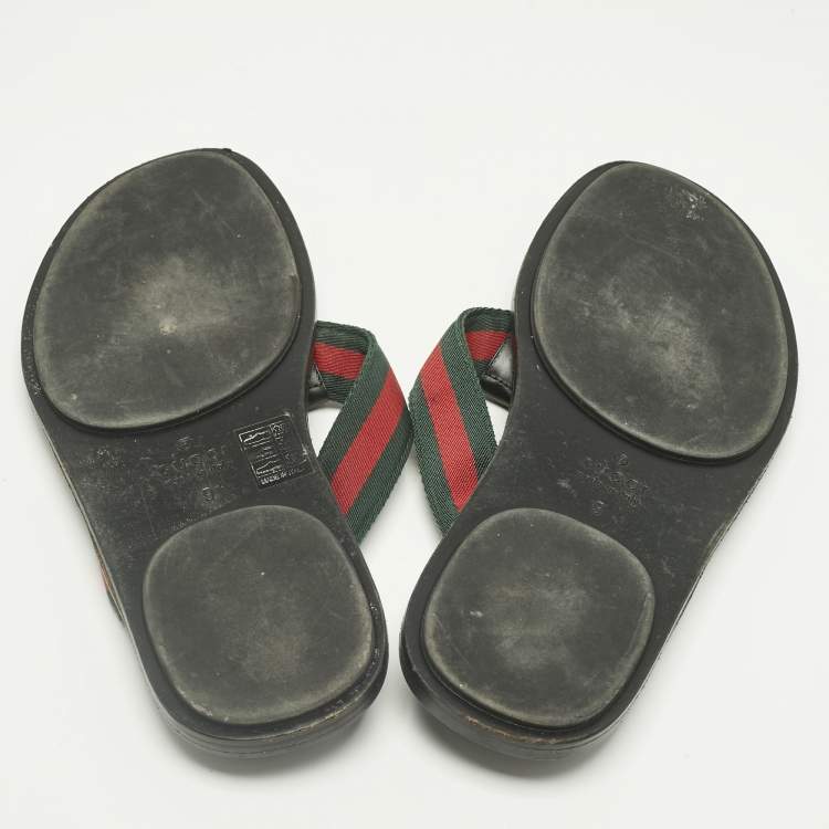 Pre Owned Gucci Tricolor Canvas and Leather Interlocking G Web Thong Flats Size 43