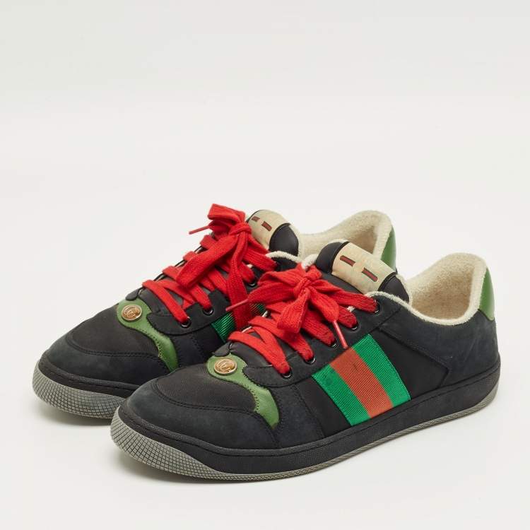 Pre Owned Gucci Black Canvas and Nubuck Leather Screener Lace Up Sneakers Size 44