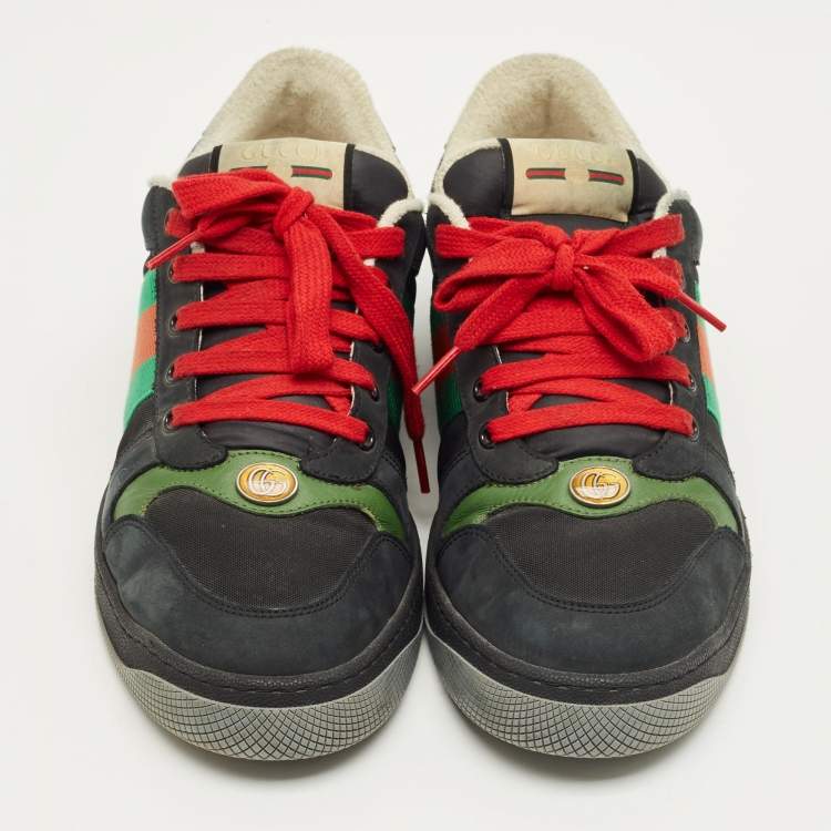 Pre Owned Gucci Black Canvas and Nubuck Leather Screener Lace Up Sneakers Size 44