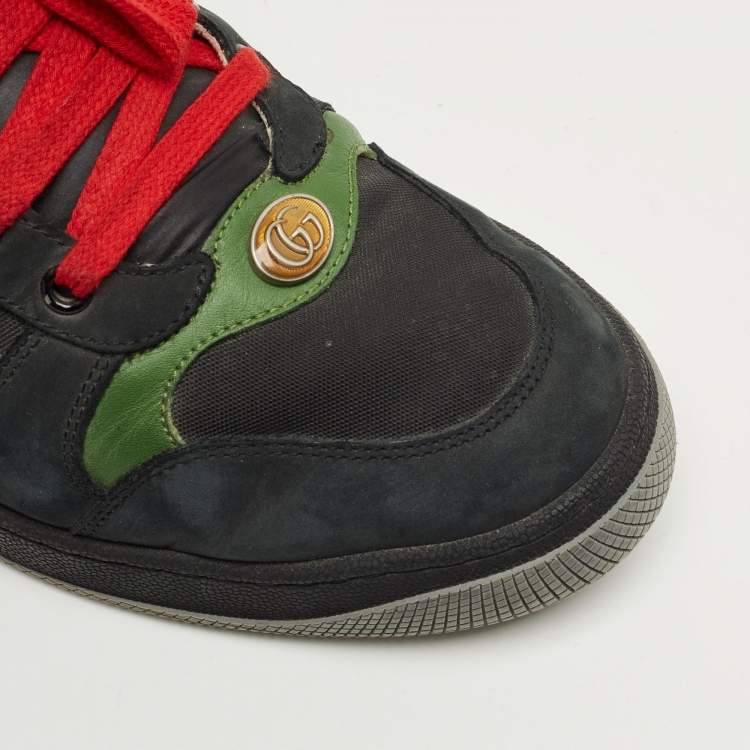 Pre Owned Gucci Black Canvas and Nubuck Leather Screener Lace Up Sneakers Size 44