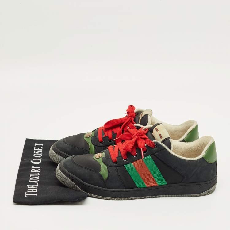Pre Owned Gucci Black Canvas and Nubuck Leather Screener Lace Up Sneakers Size 44