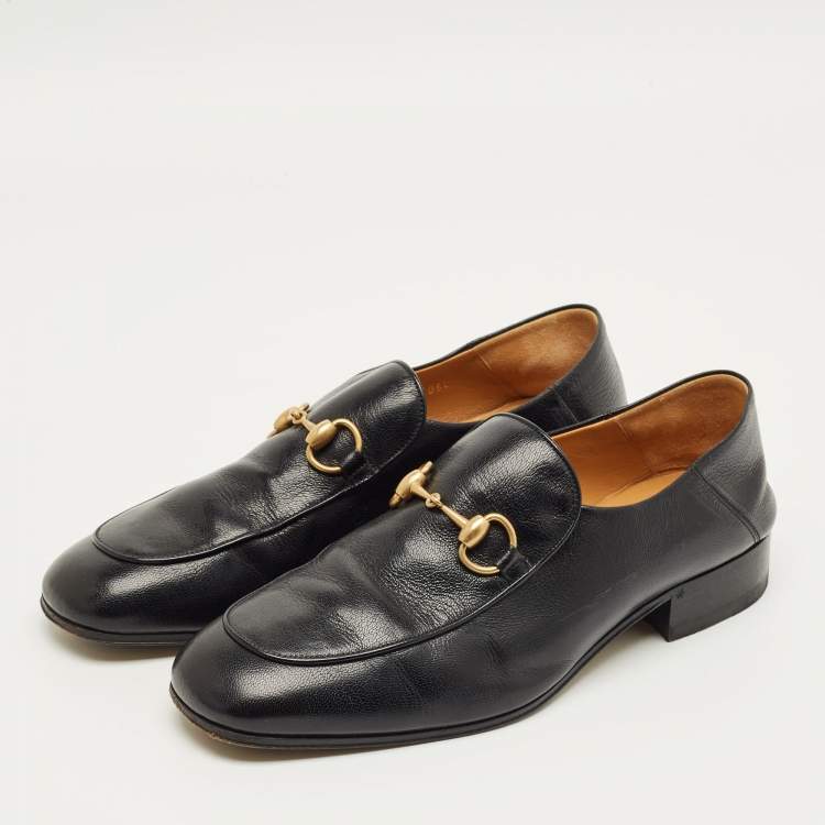 Pre Owned Gucci Black Leather Jordaan Horsebit Loafers Size 42