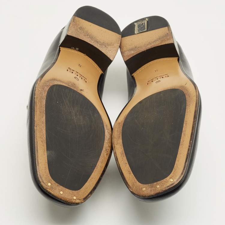 Pre Owned Gucci Black Leather Jordaan Horsebit Loafers Size 42
