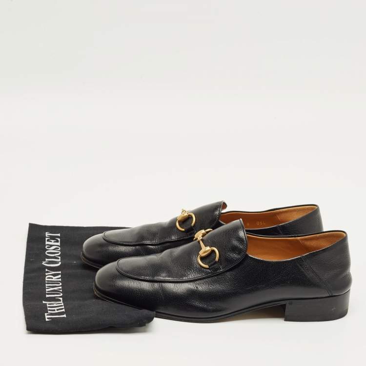 Pre Owned Gucci Black Leather Jordaan Horsebit Loafers Size 42