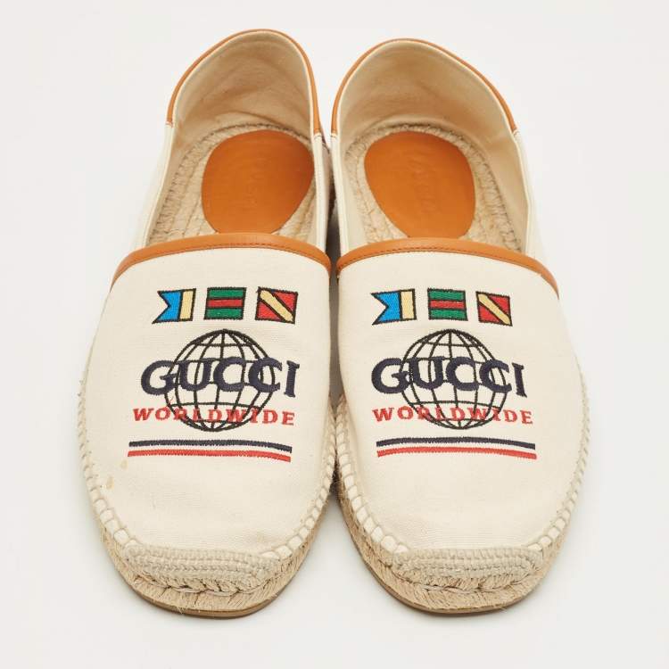 Pre Owned Gucci Off White/Brown Canvas and Leather Alejandro Espadrilles Size 44