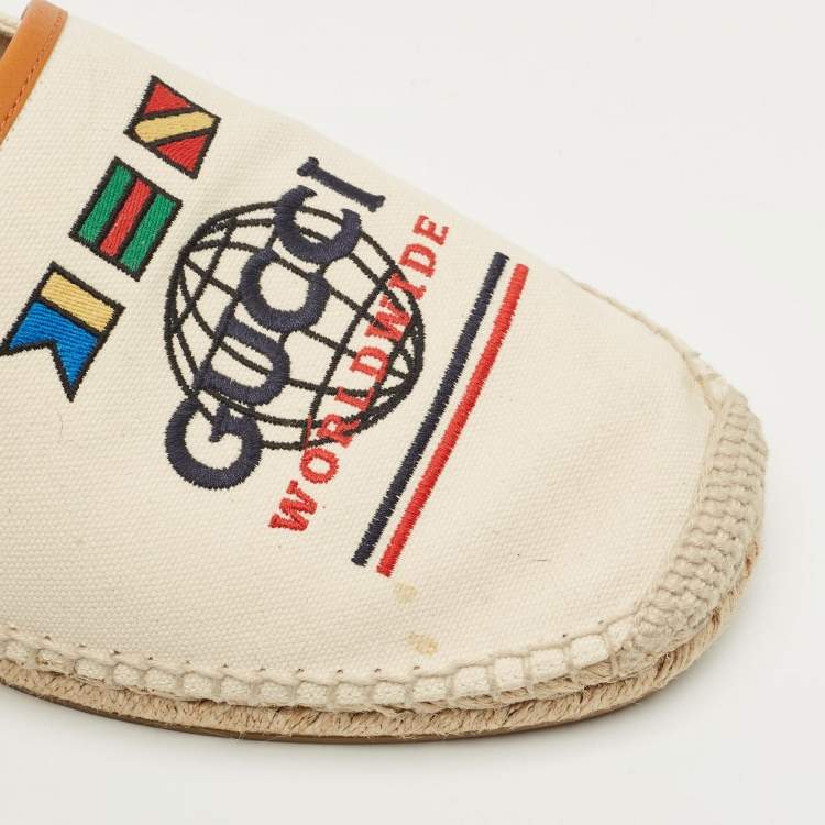 Pre Owned Gucci Off White/Brown Canvas and Leather Alejandro Espadrilles Size 44
