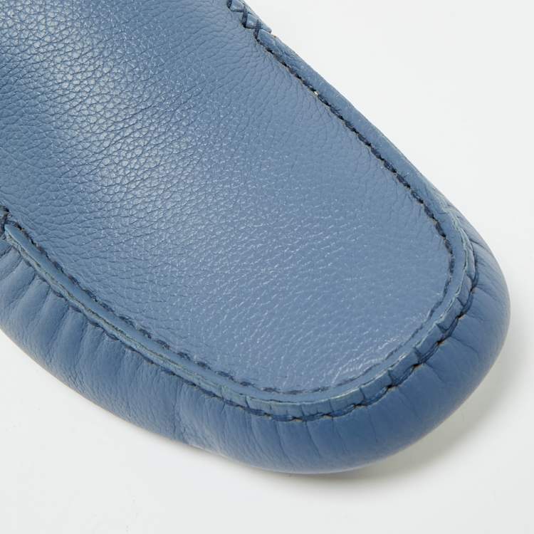 Pre Owned Gucci Blue Leather Slip On Driver Loafers Size 42