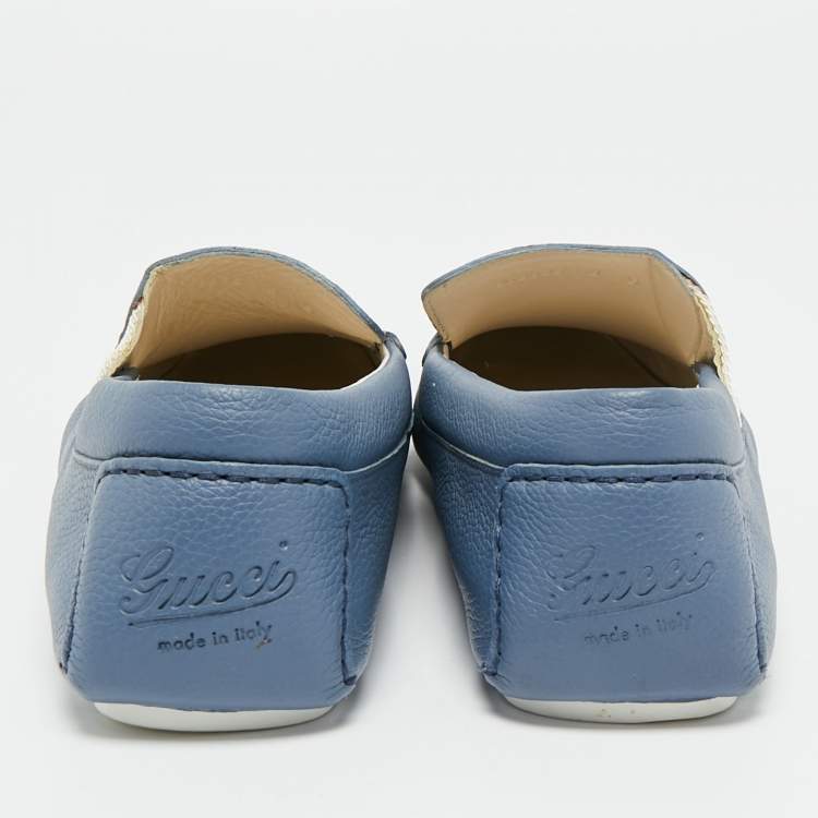 Pre Owned Gucci Blue Leather Slip On Driver Loafers Size 42