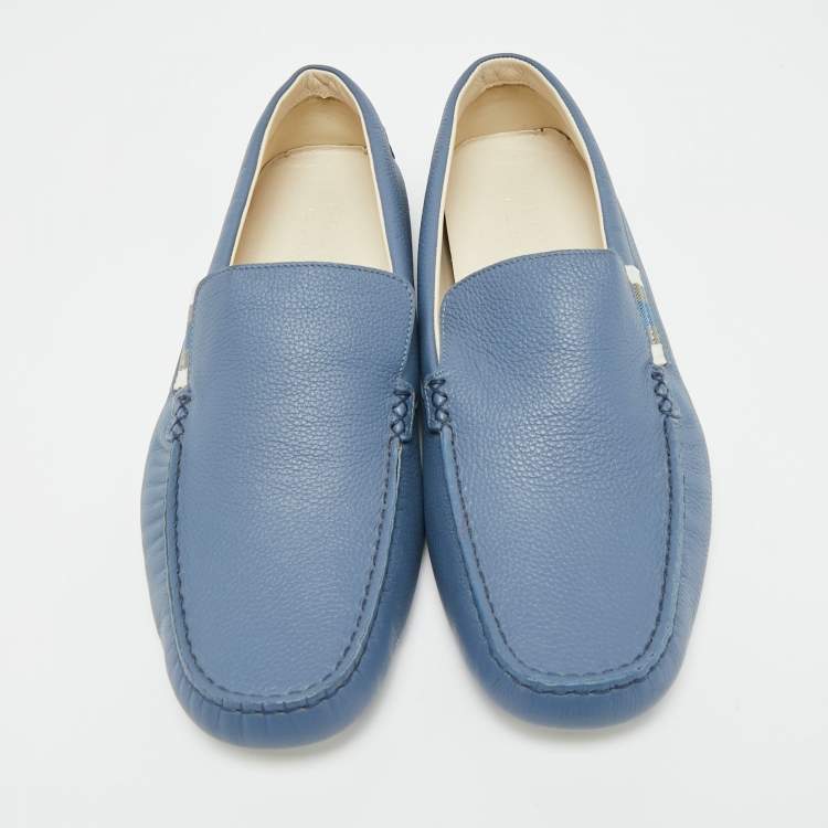 Pre Owned Gucci Blue Leather Slip On Driver Loafers Size 42