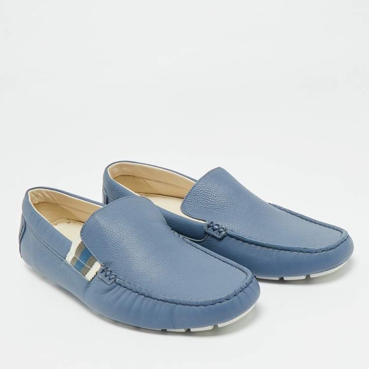 Pre Owned Gucci Blue Leather Slip On Driver Loafers Size 42