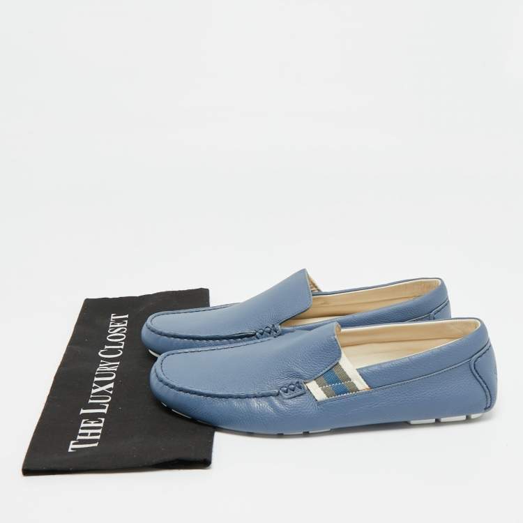 Pre Owned Gucci Blue Leather Slip On Driver Loafers Size 42