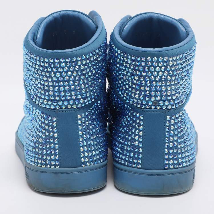 Pre Owned Gucci Blue Satin Crystal Embellished High Top Sneakers Size 43