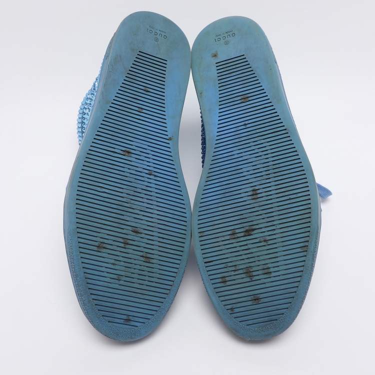 Pre Owned Gucci Blue Satin Crystal Embellished High Top Sneakers Size 43