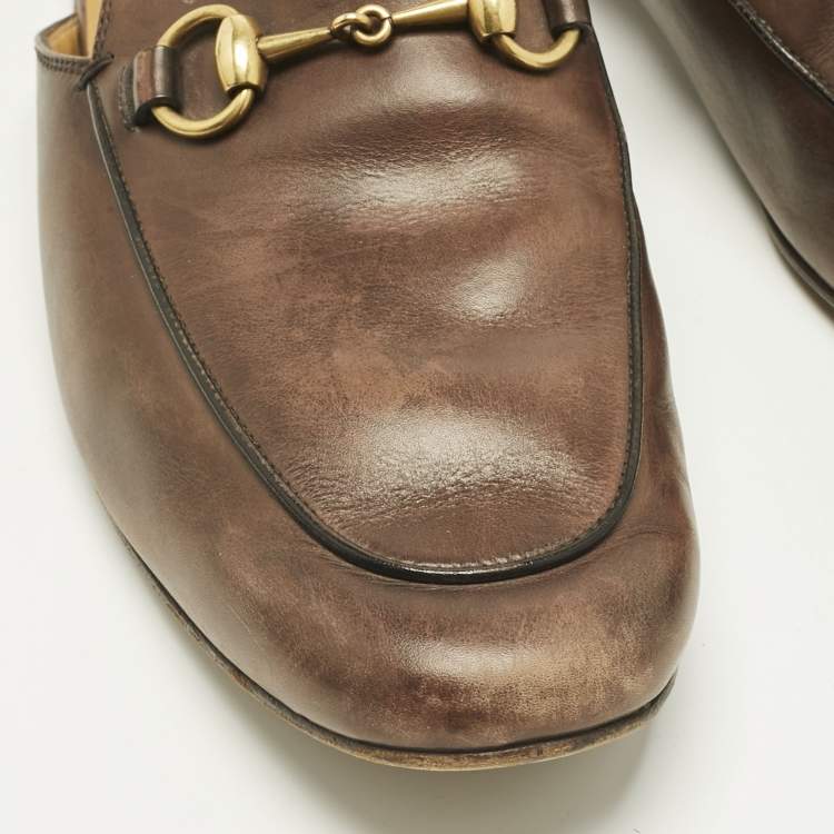 Pre Owned Gucci Brown Leather Horsebit Mules Size 41