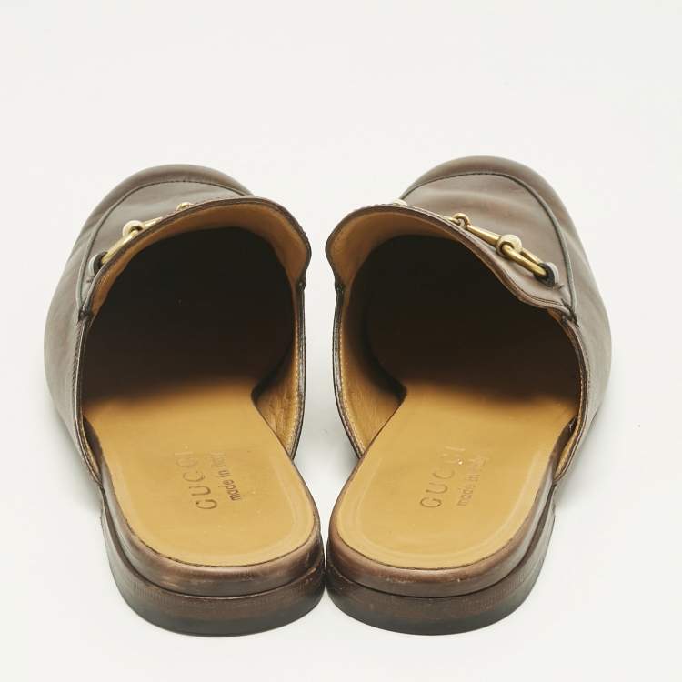 Pre Owned Gucci Brown Leather Horsebit Mules Size 41