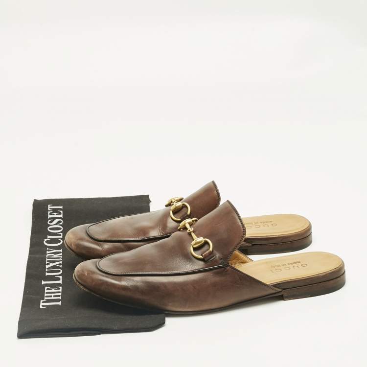 Pre Owned Gucci Brown Leather Horsebit Mules Size 41