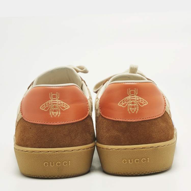 مملوكة مسبقًا Gucci Brown/Beige GG Canvas and Suede G74 Web Low Top Sneakers Size 44