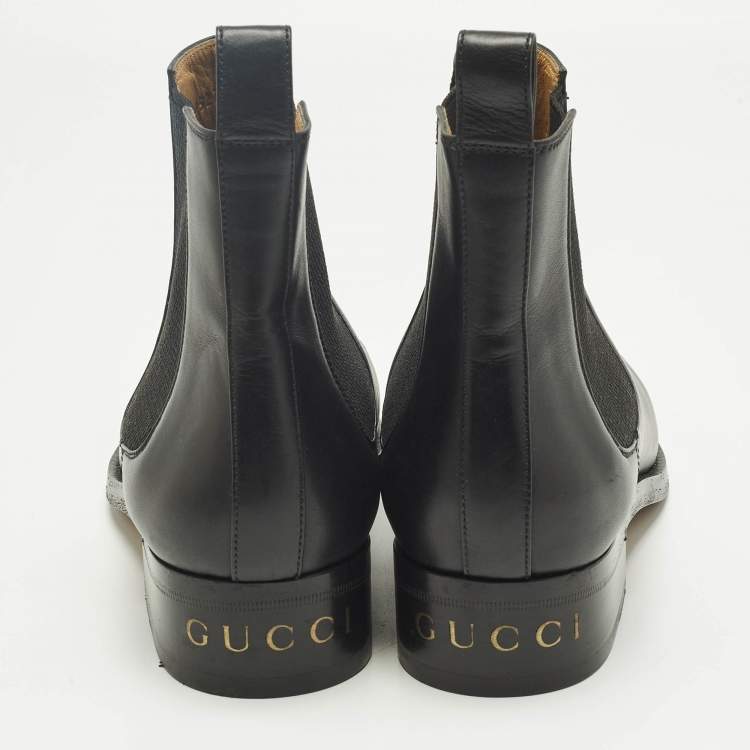 Pre Owned Gucci Black Leather Zowie Chelsea Boots Size 42