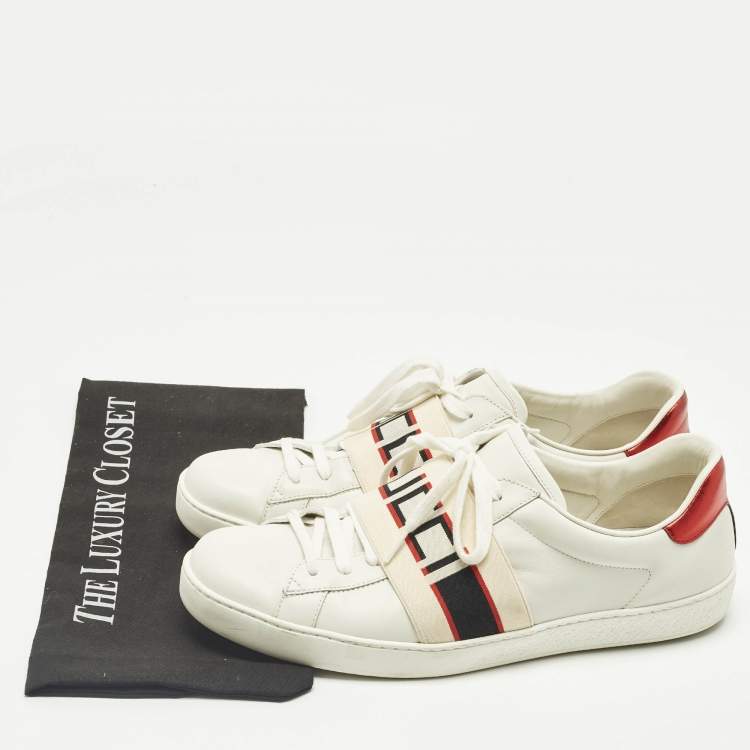 Pre Owned Gucci White Leather New Ace Logo Strap Sneaker Size 44