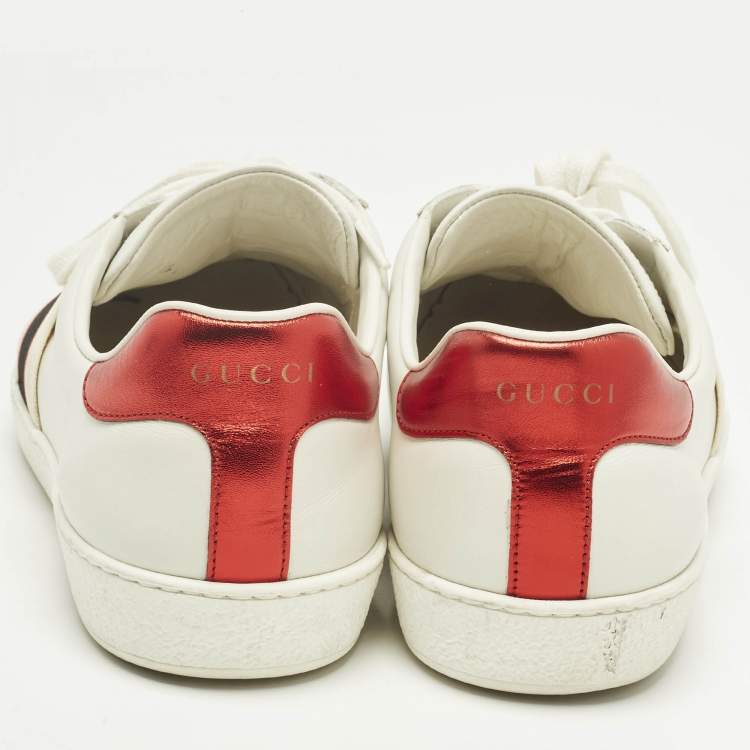 Pre Owned Gucci White Leather New Ace Logo Strap Sneaker Size 44