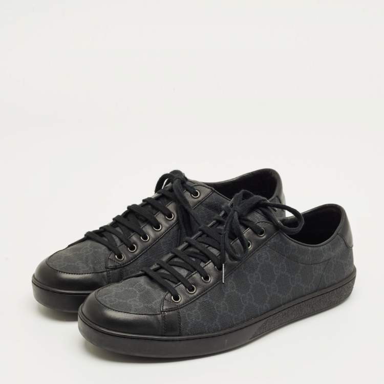 Pre Owned Gucci Black GG Canvas and Leather Lace Up Sneakers Size 45