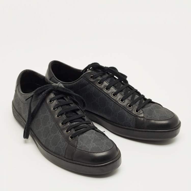 Pre Owned Gucci Black GG Canvas and Leather Lace Up Sneakers Size 45