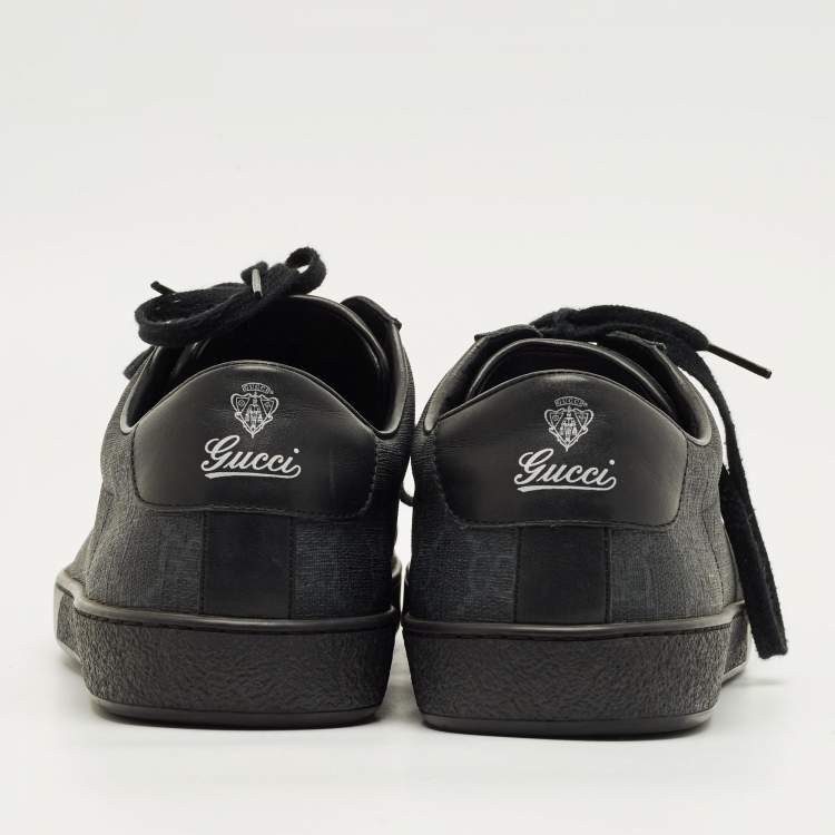 Pre Owned Gucci Black GG Canvas and Leather Lace Up Sneakers Size 45