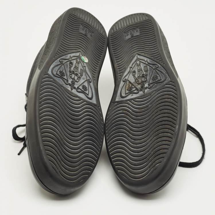 Pre Owned Gucci Black GG Canvas and Leather Lace Up Sneakers Size 45