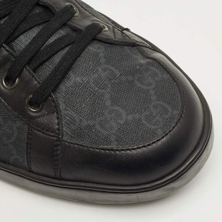 Pre Owned Gucci Black GG Canvas and Leather Lace Up Sneakers Size 45