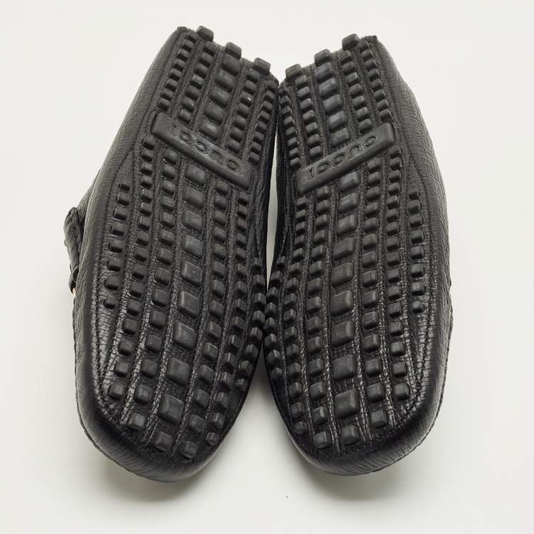 Pre Owned Gucci Black Leather Horsebit Web Detail Driver Loafers Size 46.5