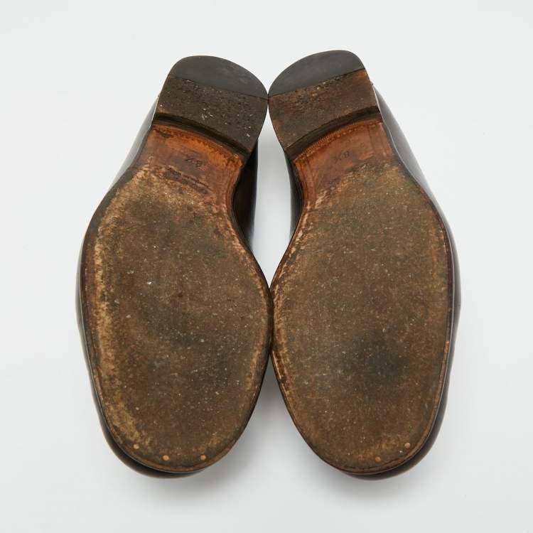 Pre Owned Gucci Horsebit Web Size 42.5 Dark Brown Leather Loafers