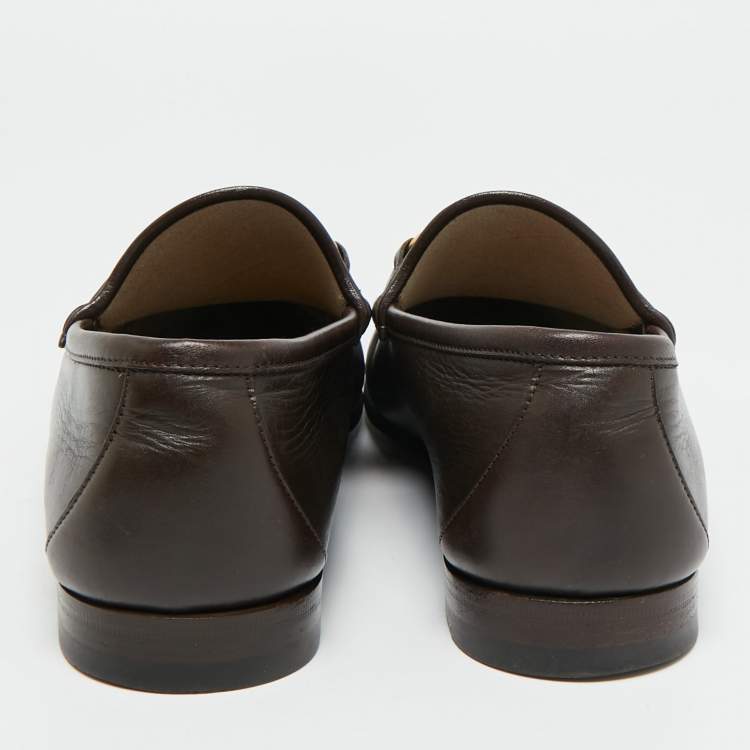 Pre Owned Gucci Horsebit Web Size 42.5 Dark Brown Leather Loafers