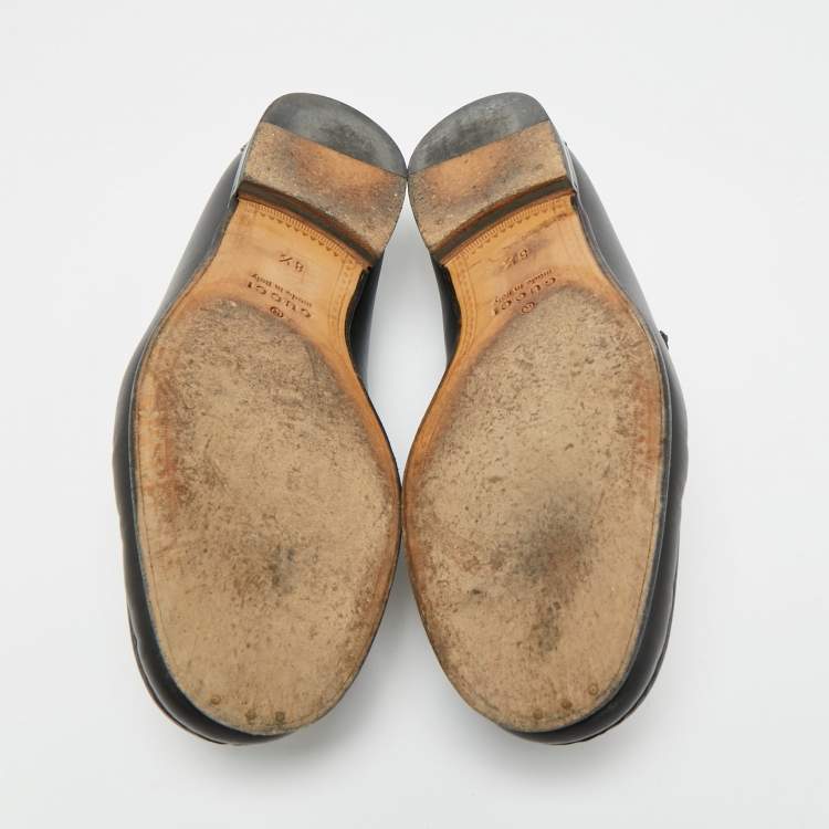 Pre Owned Gucci Horsebit Web Size 42.5 Black Leather Loafers