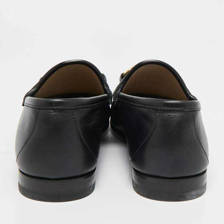 Pre Owned Gucci Horsebit Web Size 42.5 Black Leather Loafers