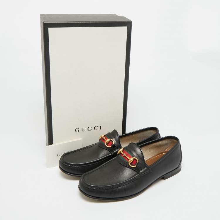 Pre Owned Gucci Horsebit Web Size 42.5 Black Leather Loafers