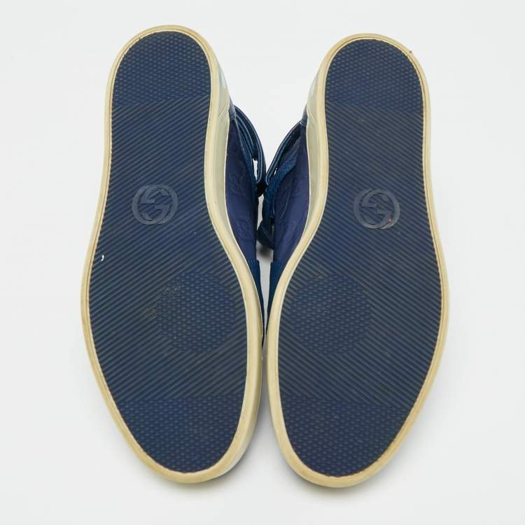 Pre Owned Gucci Guccissima Size 43.5 Blue GG Nylon and Leather High Top Sneakers