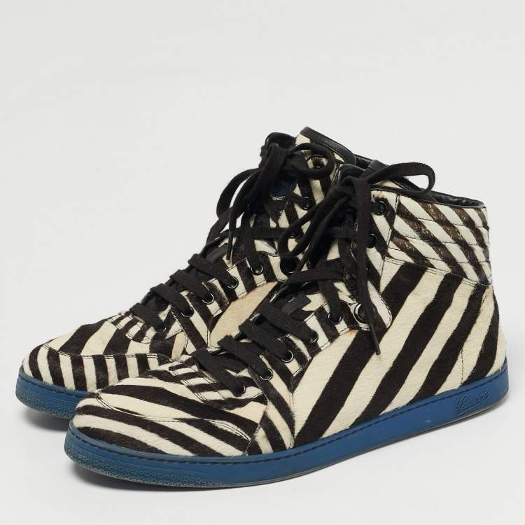 مملوكة مسبقًا Gucci Size 44 Brown/White Calf Hair Zebra Print High Top Sneakers