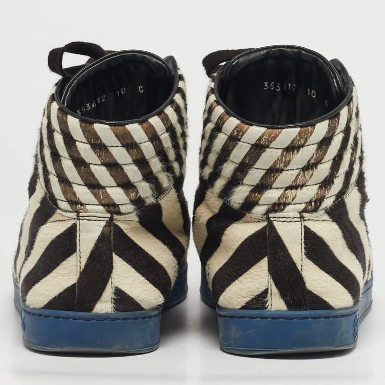 مملوكة مسبقًا Gucci Size 44 Brown/White Calf Hair Zebra Print High Top Sneakers