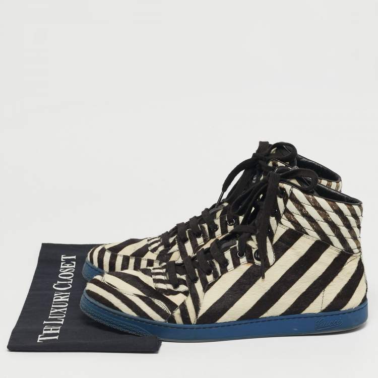 مملوكة مسبقًا Gucci Size 44 Brown/White Calf Hair Zebra Print High Top Sneakers
