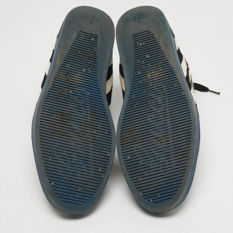 مملوكة مسبقًا Gucci Size 44 Brown/White Calf Hair Zebra Print High Top Sneakers